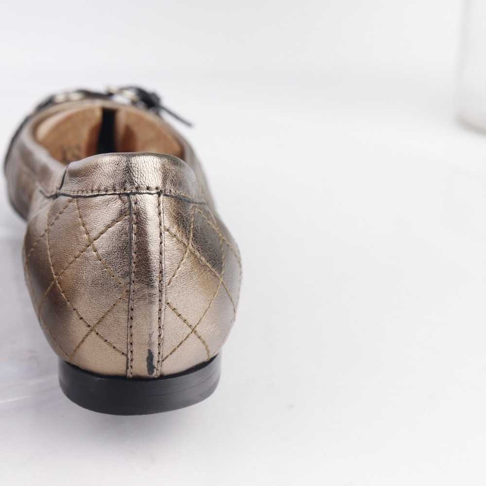 AGL Womens Ballet Flats Size 39 9 Quilted Bronze Gold Leather Black Cap Toe Shoe - Picture 8 of 14